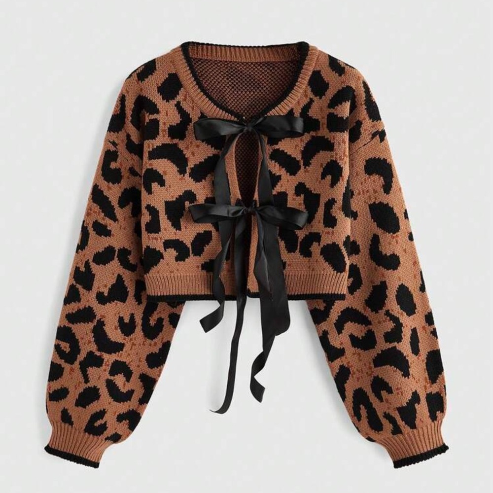 Leopard Print Sweater with Black Accents